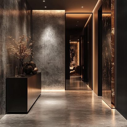 Dark textured accent wall in hospitality setting