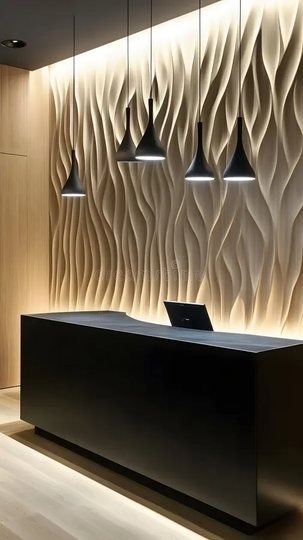 Textured reception desk wall